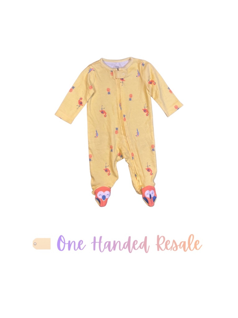 🦩 Carter’s Yellow Flamingo Pineapple Parrot Footed Sleeper Footie Pajamas 3M